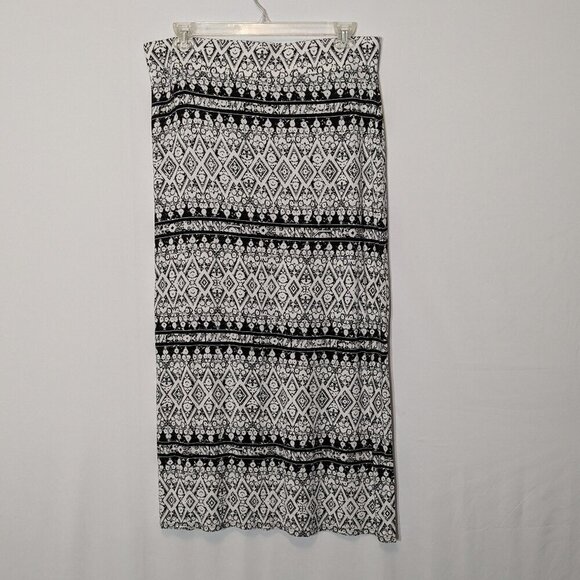 Black & White Print, Stretch Knit Pull-On Straight Maxi Skirt; Size 14W - Picture 3 of 6
